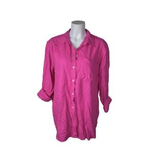 Gap Loose Fit Linen Blend Button Up Shirt Hot Pink Breezy Spring Summer Large